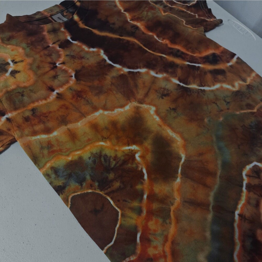 Geode Ice Tie Dye T-Shirt Gildan Adult S Small Orange Brown Earthy Handmade New - Picture 2 of 10